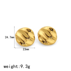 1 pair of classic fashion  gold-plated stainless steel geometric round wrinkled texture earrings for women's jewelry for daily wear h5 Picture2